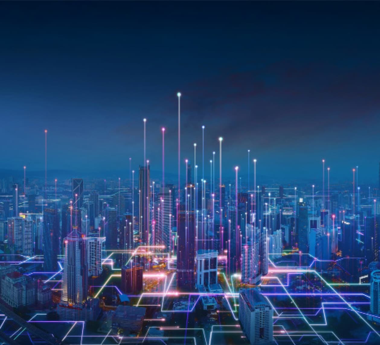 Futuristisch stadsbeeld met netwerkverbindingen